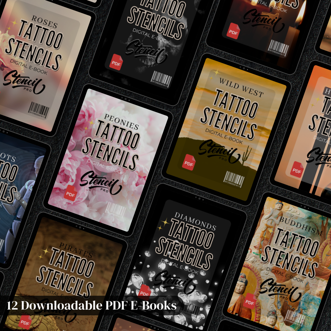 Coleção Completa de Stencils para Tatuagem | 804 designs desenhados à mão para Procreate e impressão