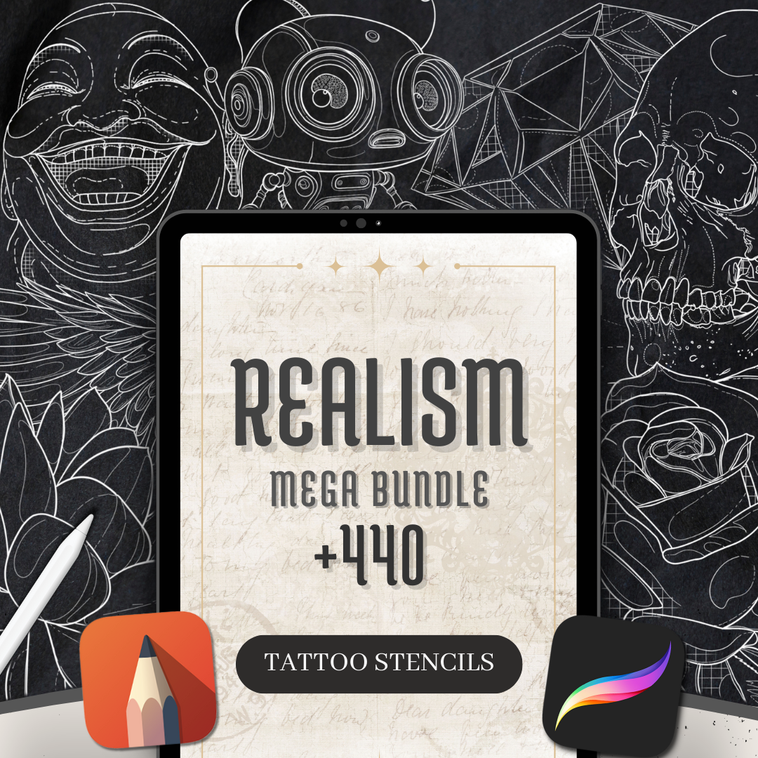 Realism Tattoo Stencil MEGA BUNDLE | 440 Designs for Procreate, Sketchbook & Print