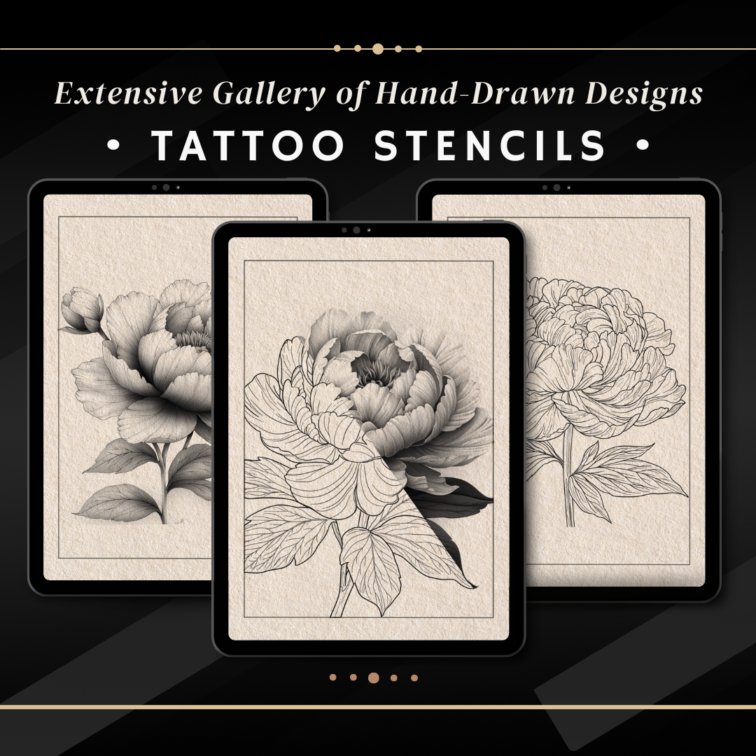 Peonies – Realism Tattoo Stencil Pack | 40 Designs for Procreate, Sketchbook & Print