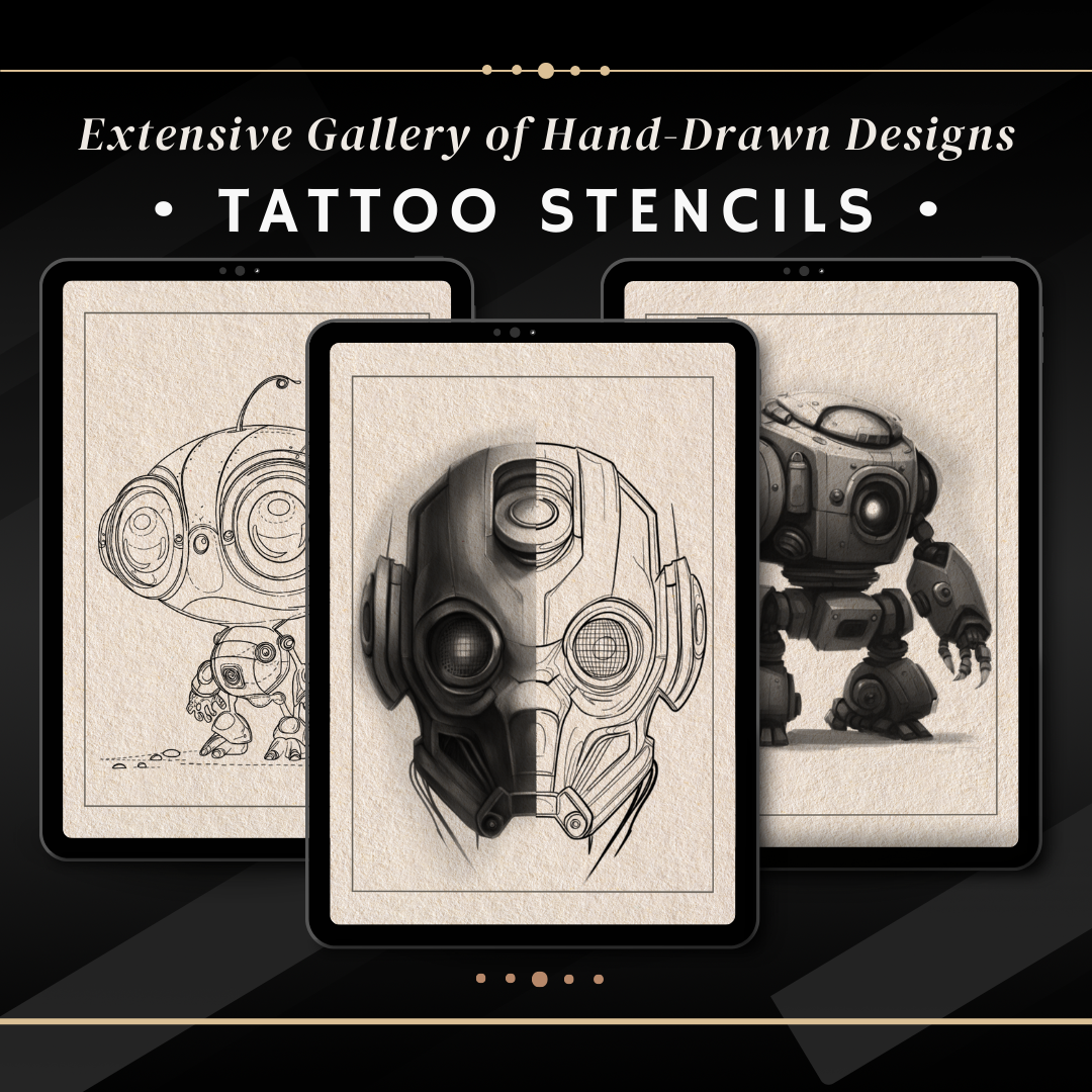 Robots – Realism Tattoo Stencil Pack | 32 Designs for Procreate, Sketchbook & Print