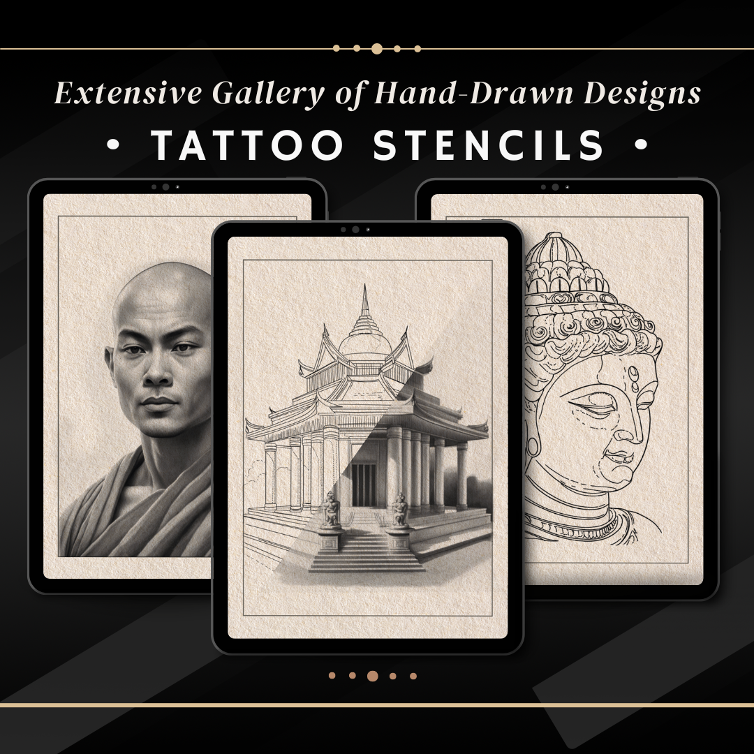 Buddhism – Realism Tattoo Stencil Pack | 32 Designs for Procreate, Sketchbook & Print