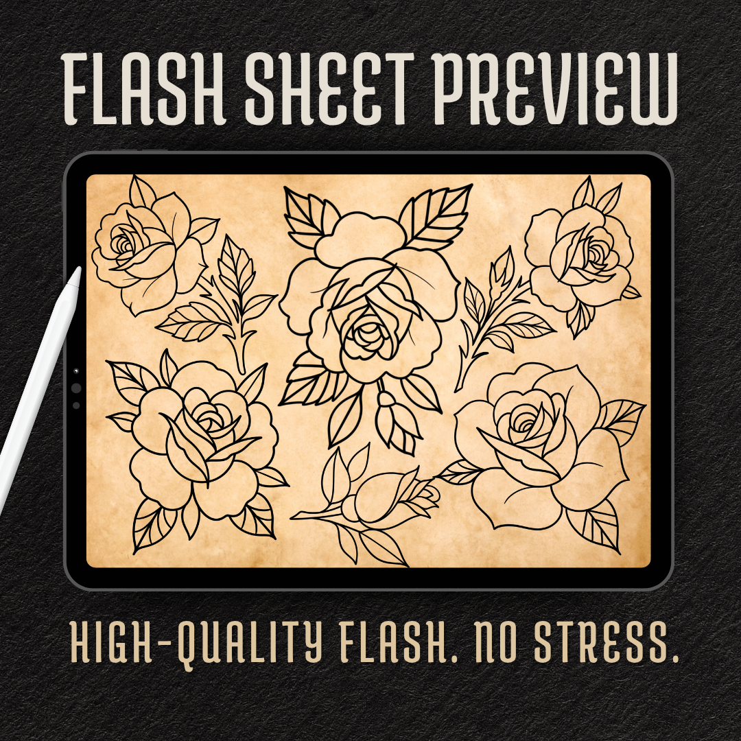 Traditional Roses – Flash Stamp Pack (50 Outlines for Procreate, Sketchbook & Print)