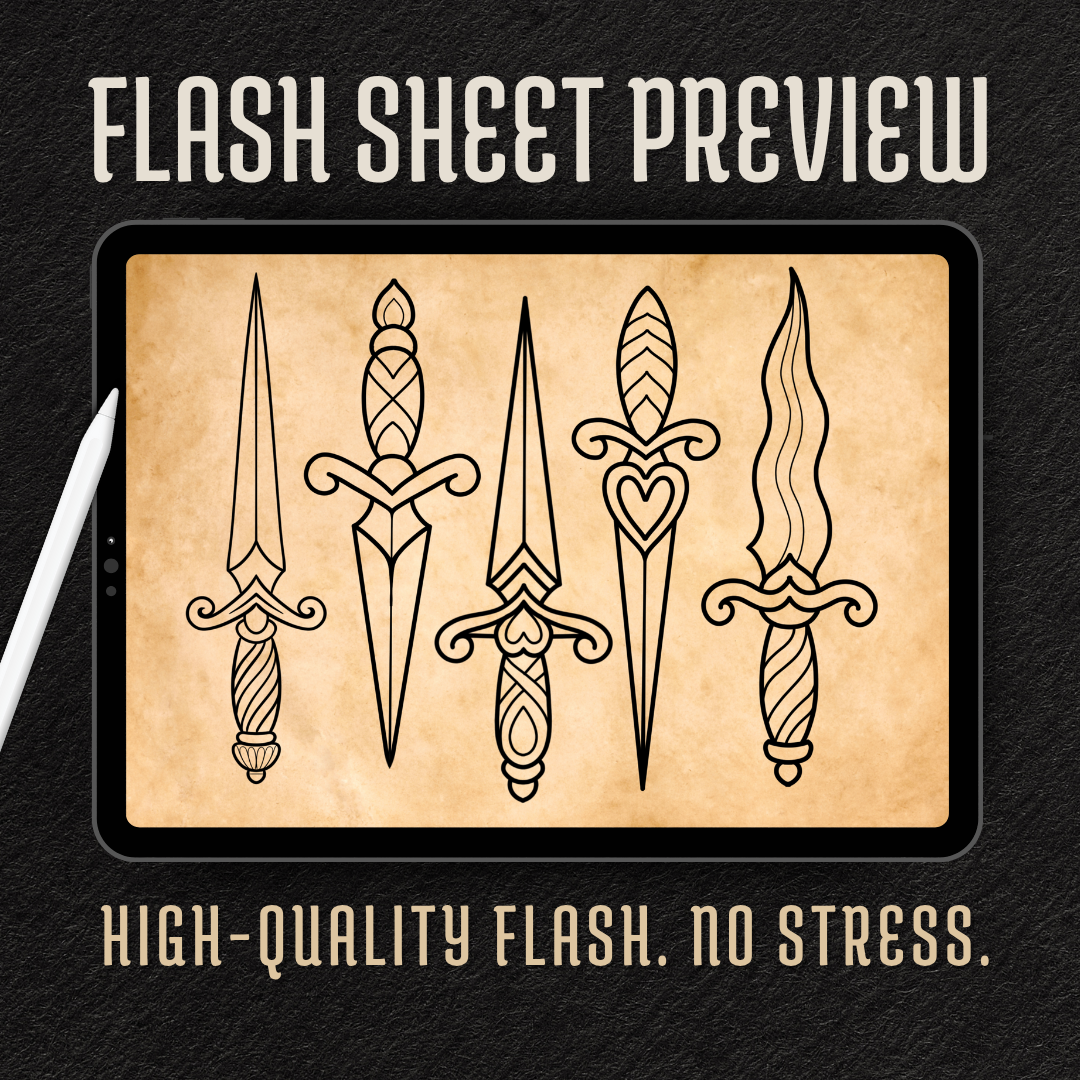 Traditional Daggers – Flash Stamp Pack (50 Outlines for Procreate, Sketchbook & Print)