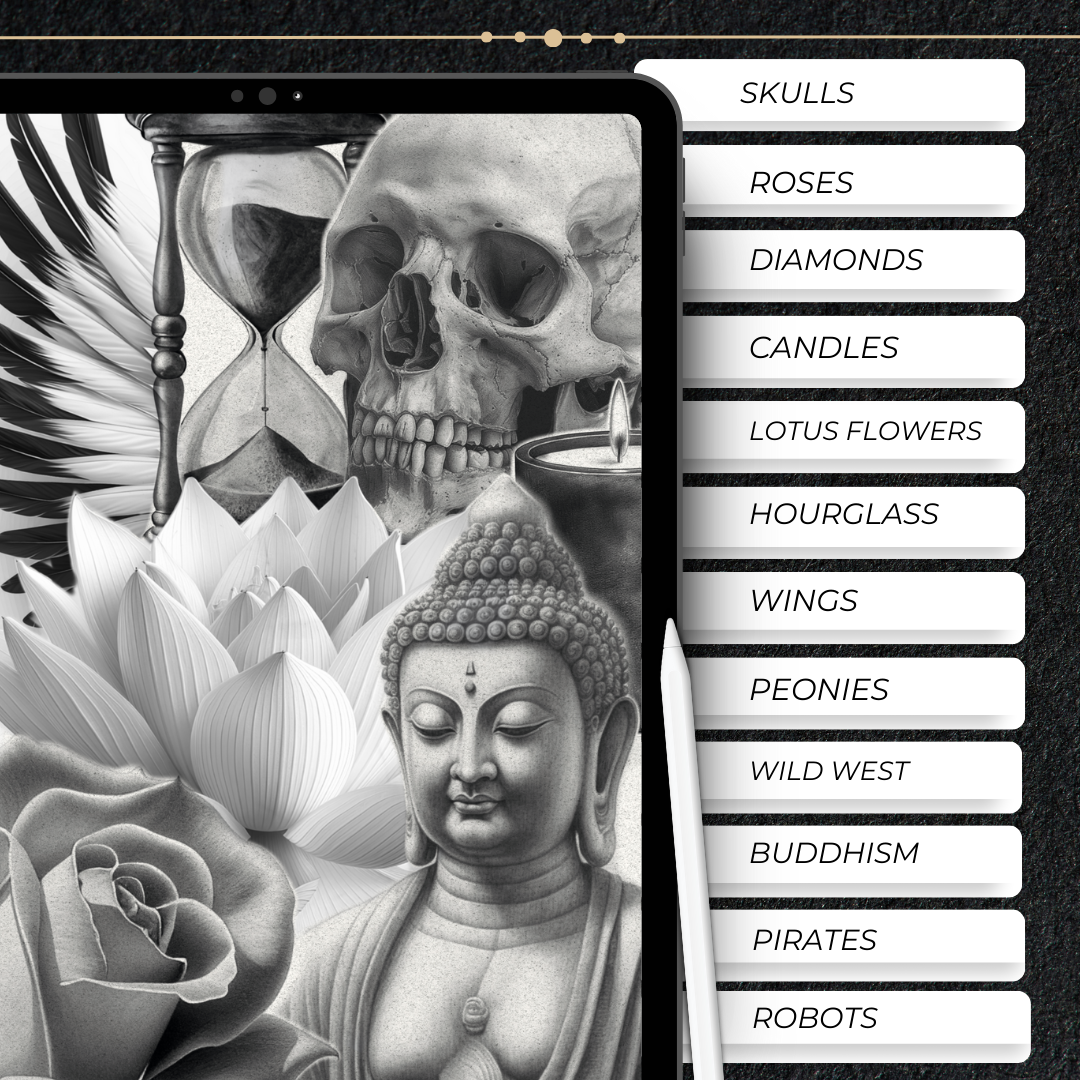 Realism Tattoo Stencil MEGA BUNDLE | 440 Designs for Procreate, Sketchbook & Print