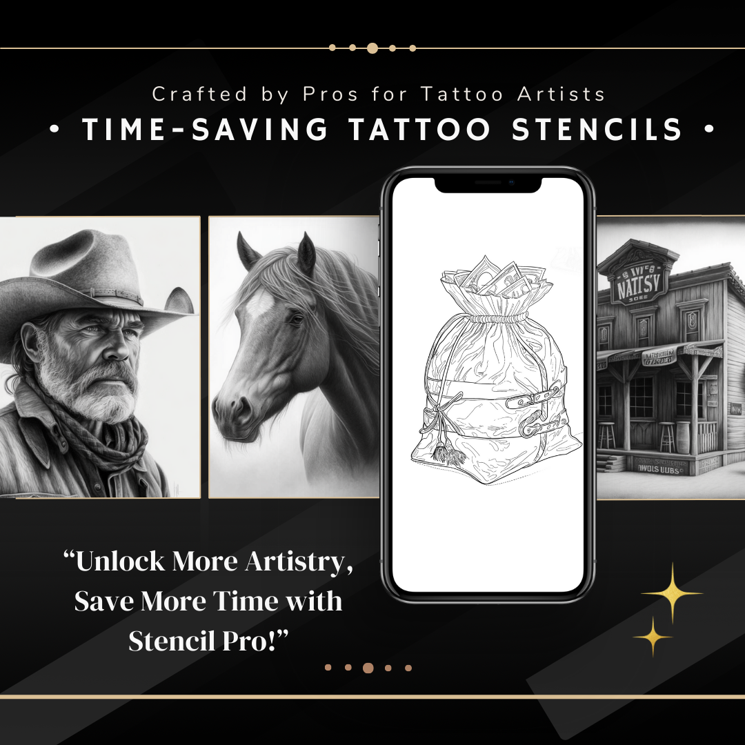 Wild West – Realism Tattoo Stencil Pack | 32 Designs for Procreate, Sketchbook & Print