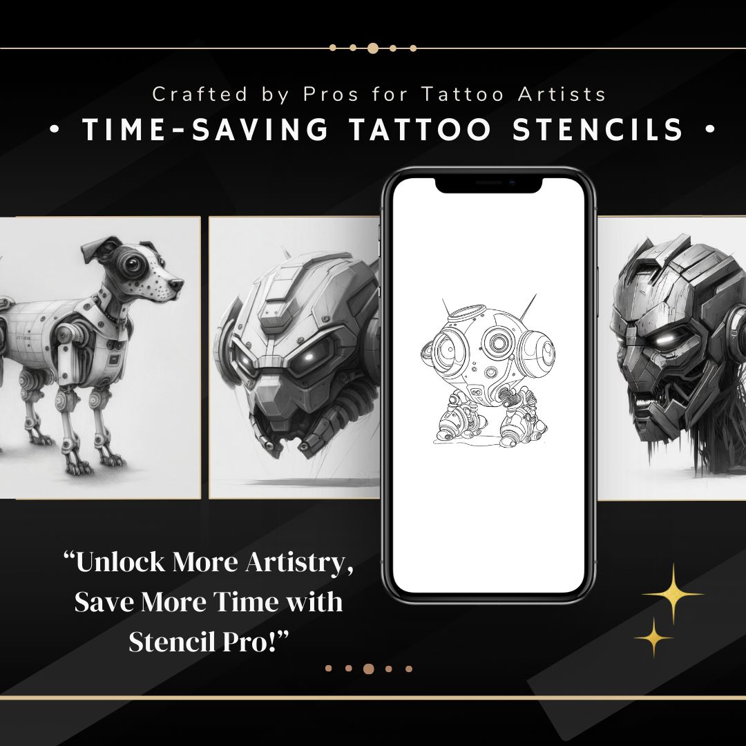 Robots – Realism Tattoo Stencil Pack | 32 Designs for Procreate, Sketchbook & Print