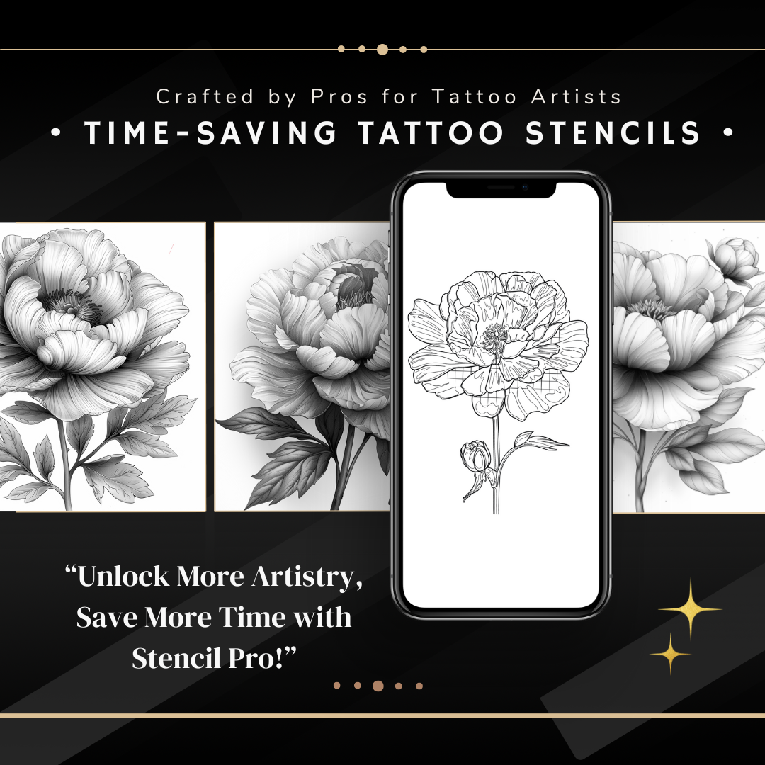 Peonies – Realism Tattoo Stencil Pack | 40 Designs for Procreate, Sketchbook & Print