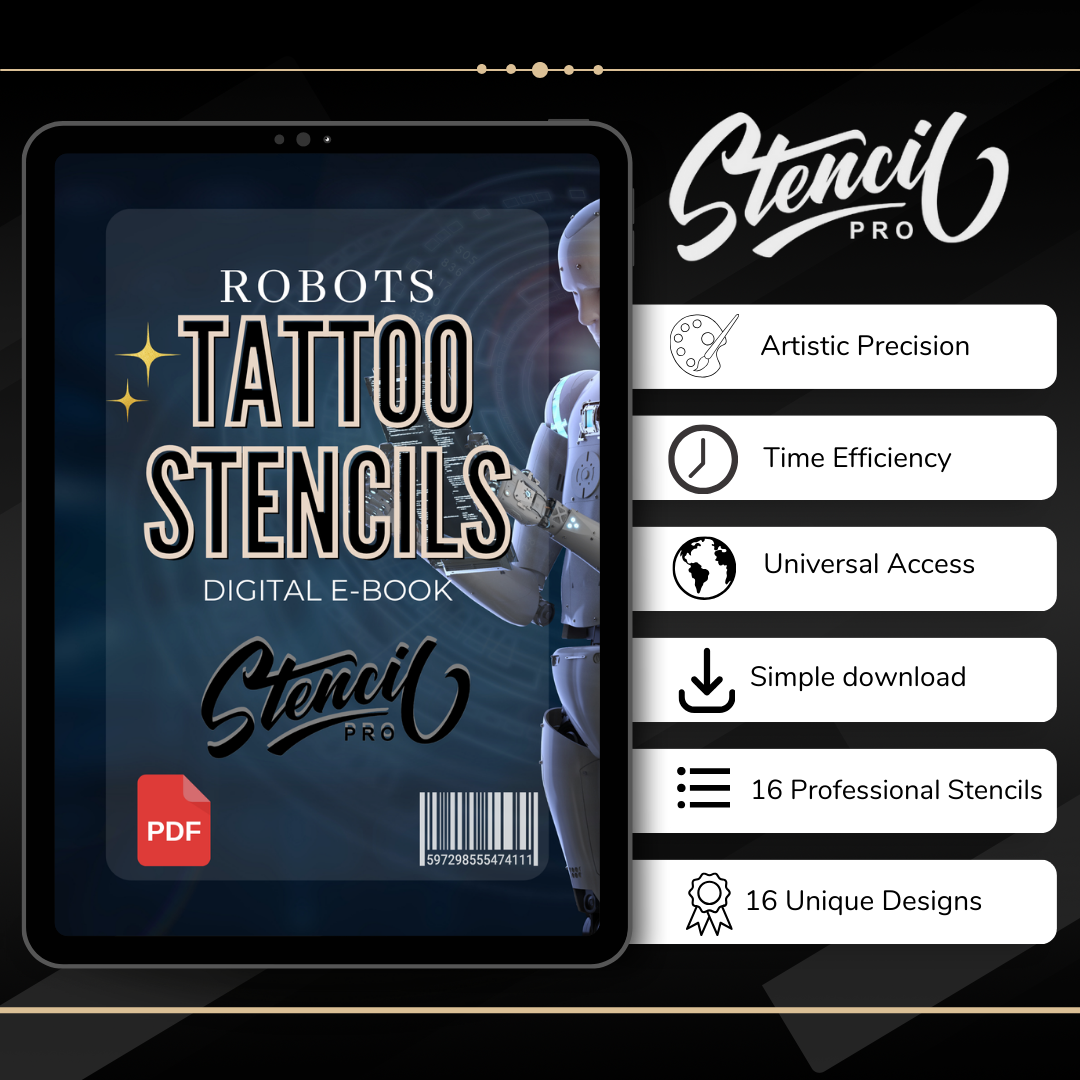 Robots – Realism Tattoo Stencil Pack | 32 Designs for Procreate, Sketchbook & Print