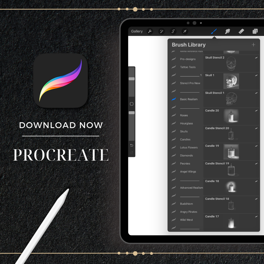 Realism Tattoo Stencil MEGA BUNDLE | 440 Designs for Procreate, Sketchbook & Print