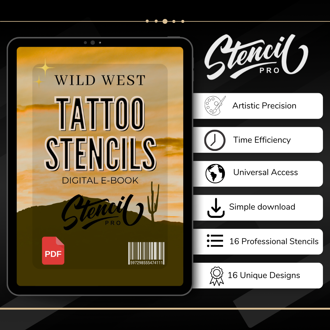 Wild West – Realism Tattoo Stencil Pack | 32 Designs for Procreate, Sketchbook & Print
