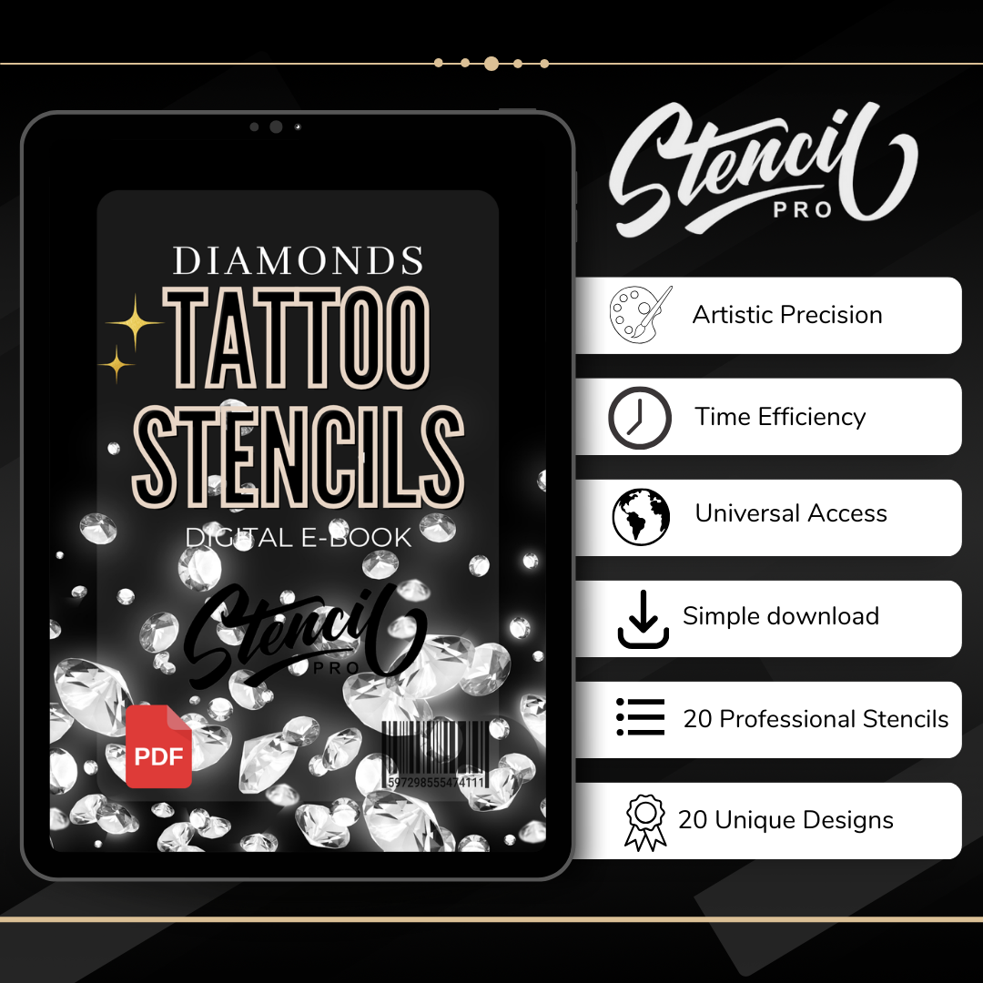 Diamonds – Realism Tattoo Stencil Pack | 40 Designs for Procreate, Sketchbook & Print