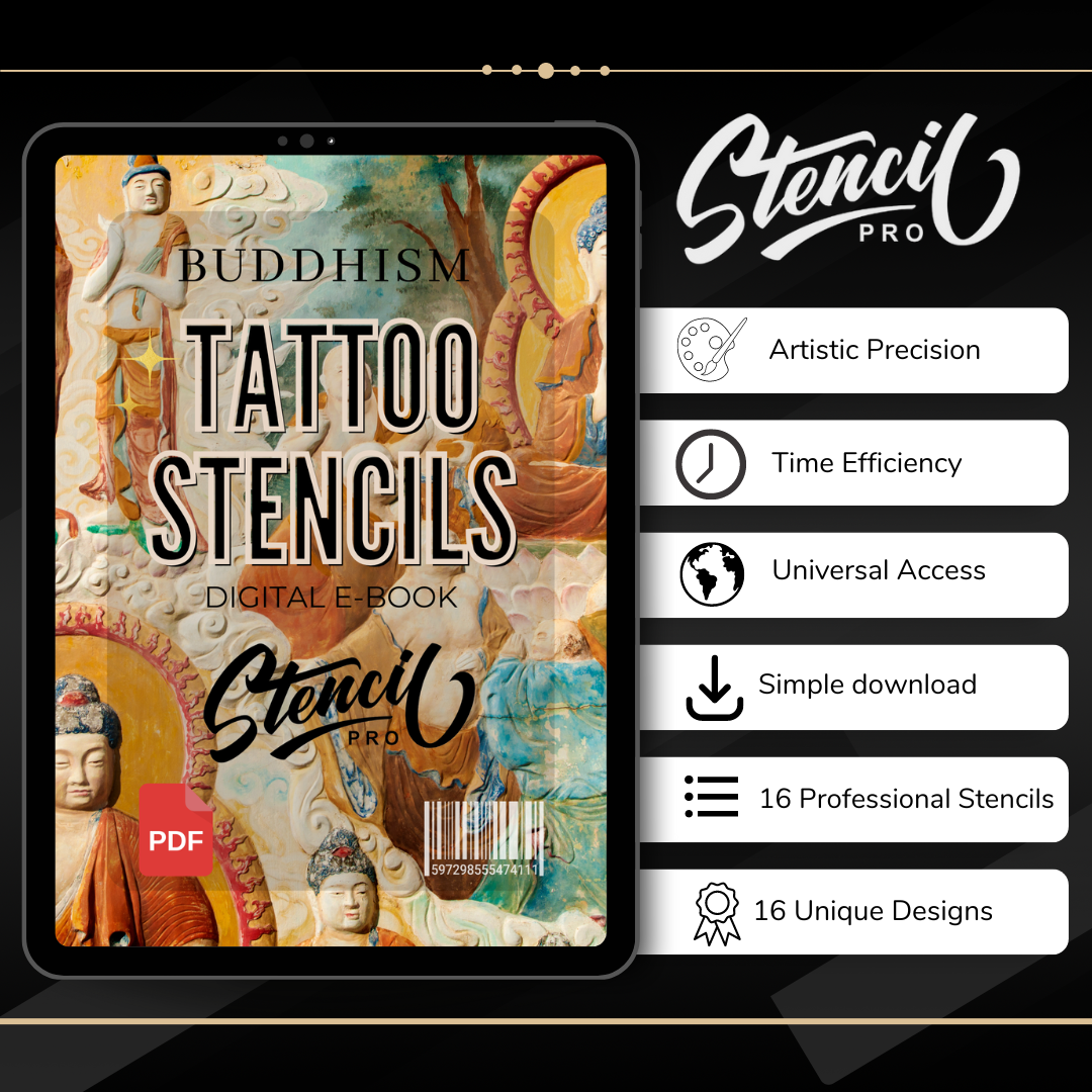 Buddhism – Realism Tattoo Stencil Pack | 32 Designs for Procreate, Sketchbook & Print