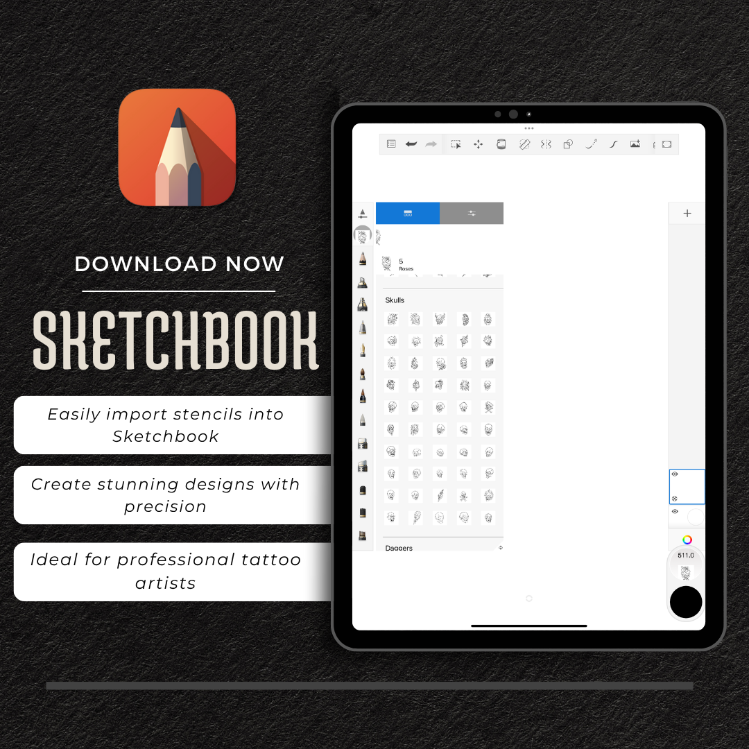 Traditional Skulls – Flash Stamp Pack (50 Outlines for Procreate, Sketchbook & Print)
