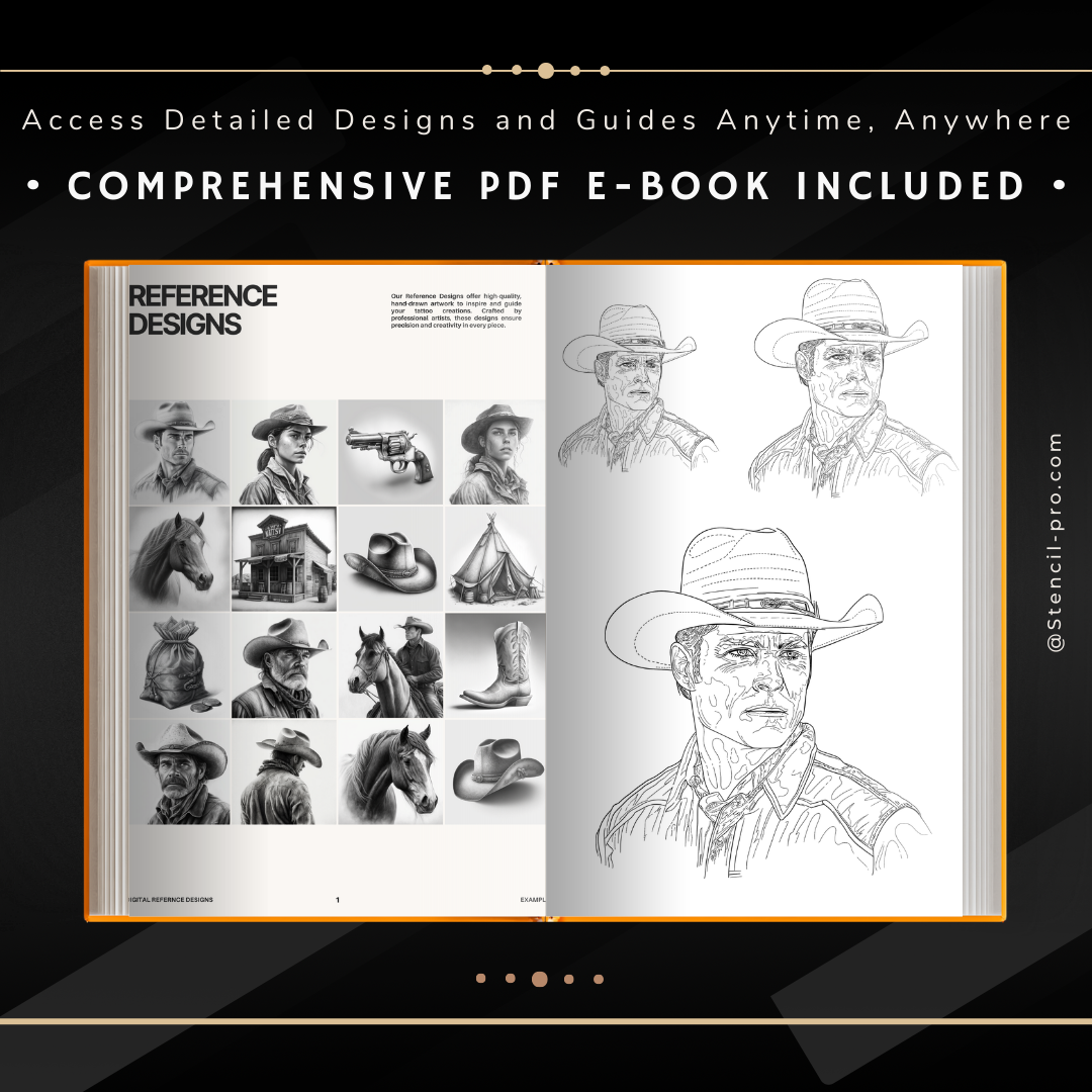 Wild West – Realism Tattoo Stencil Pack | 32 Designs for Procreate, Sketchbook & Print