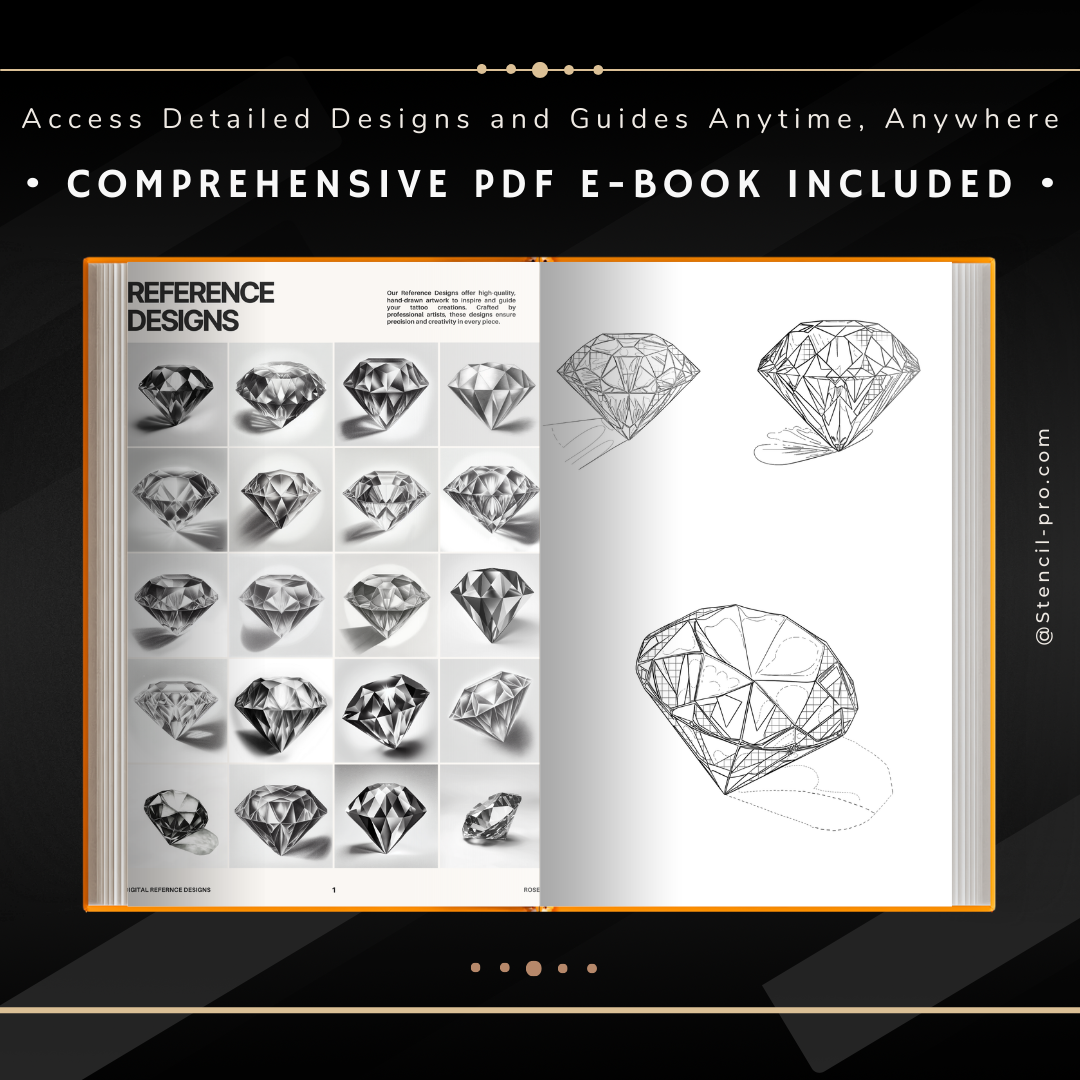 Diamonds – Realism Tattoo Stencil Pack | 40 Designs for Procreate, Sketchbook & Print