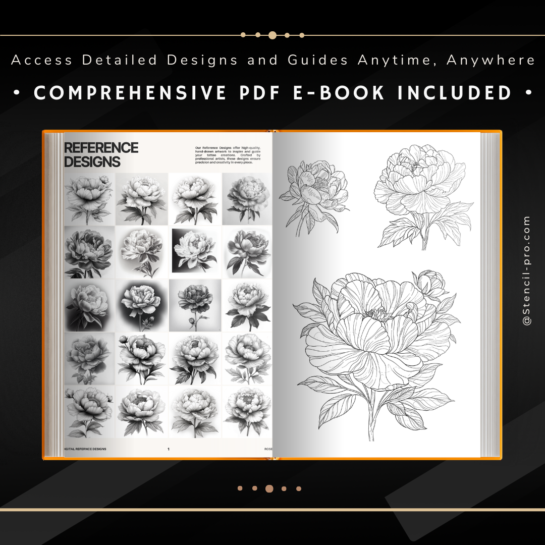 Peonies – Realism Tattoo Stencil Pack | 40 Designs for Procreate, Sketchbook & Print