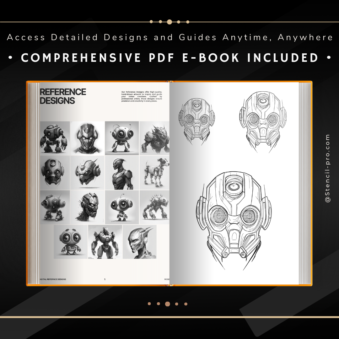 Robots – Realism Tattoo Stencil Pack | 32 Designs for Procreate, Sketchbook & Print