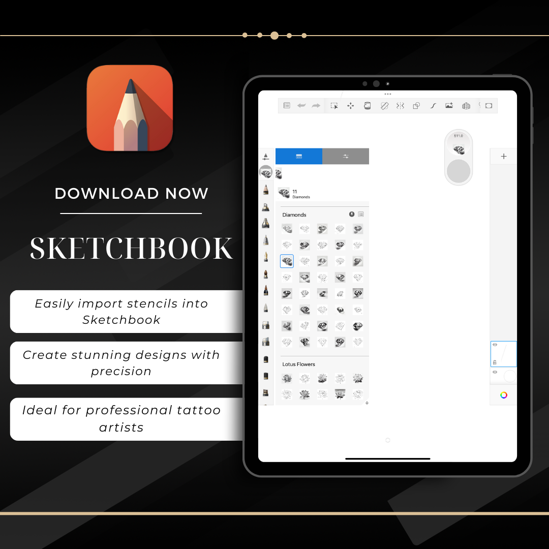 Diamonds – Realism Tattoo Stencil Pack | 40 Designs for Procreate, Sketchbook & Print