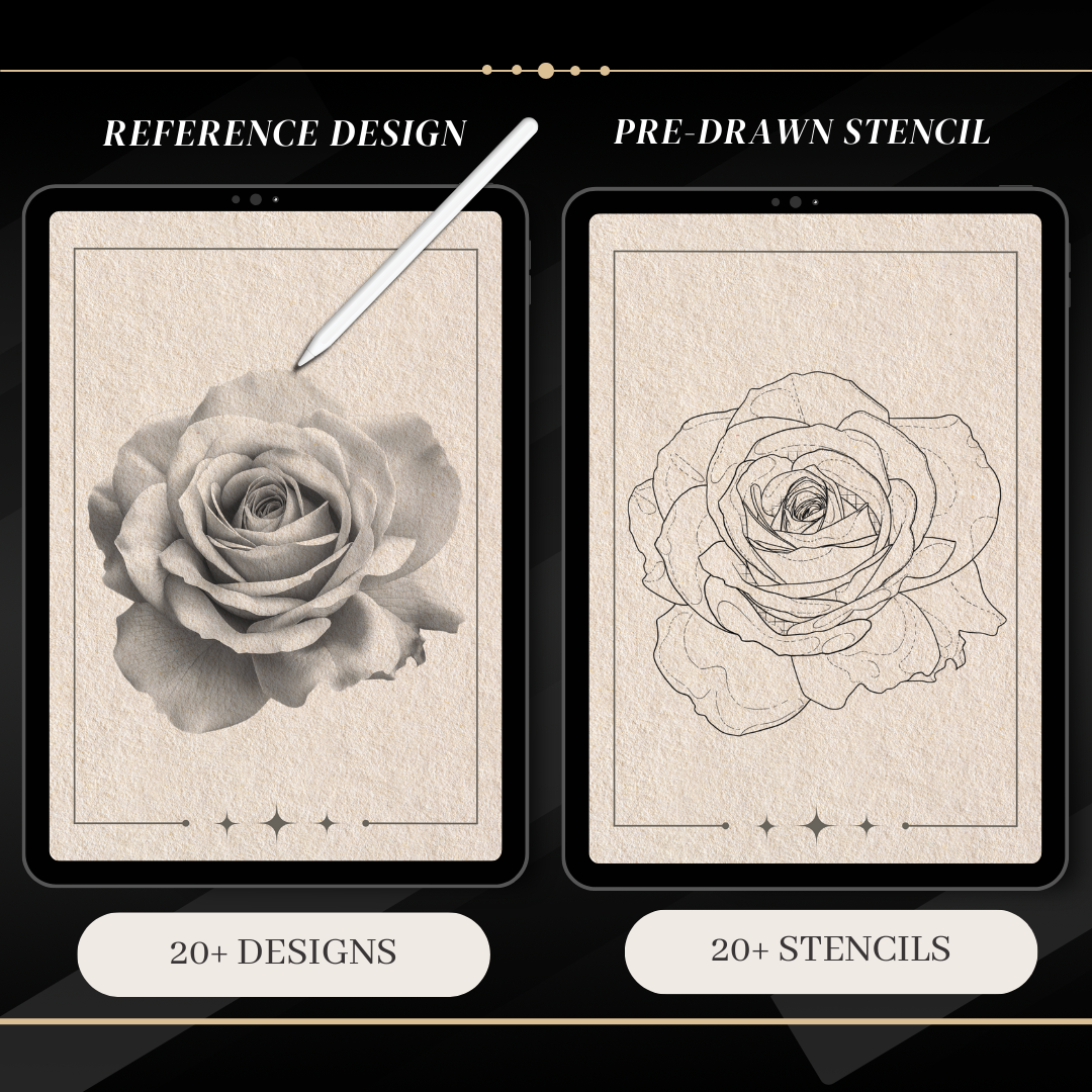 Roses – Realism Tattoo Stencil Pack | 40 Designs for Procreate, Sketchbook & Print