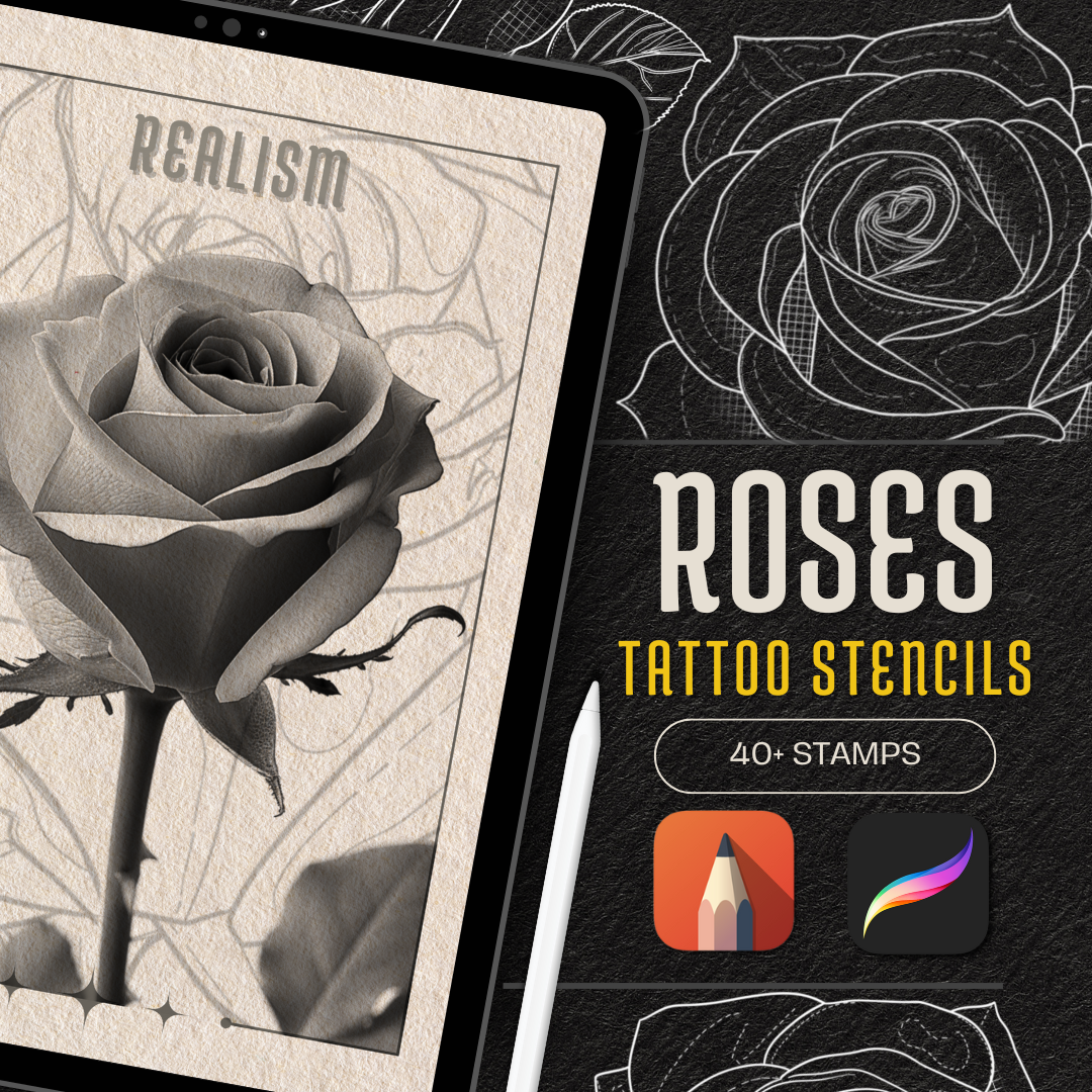 Roses – Realism Tattoo Stencil Pack | 40 Designs for Procreate, Sketchbook & Print