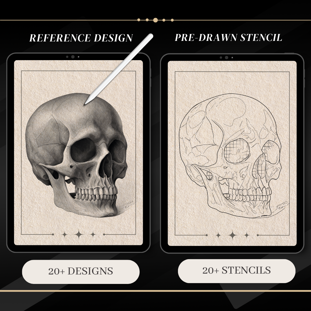 Skulls - Basic Realism Collection | 40 Stencils & Designs