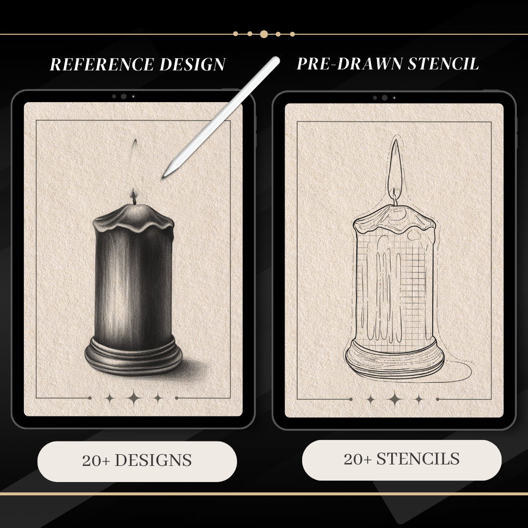 Velas – Pack de plantillas de tatuajes realistas | 40 diseños para Procreate, Sketchbook e impresión