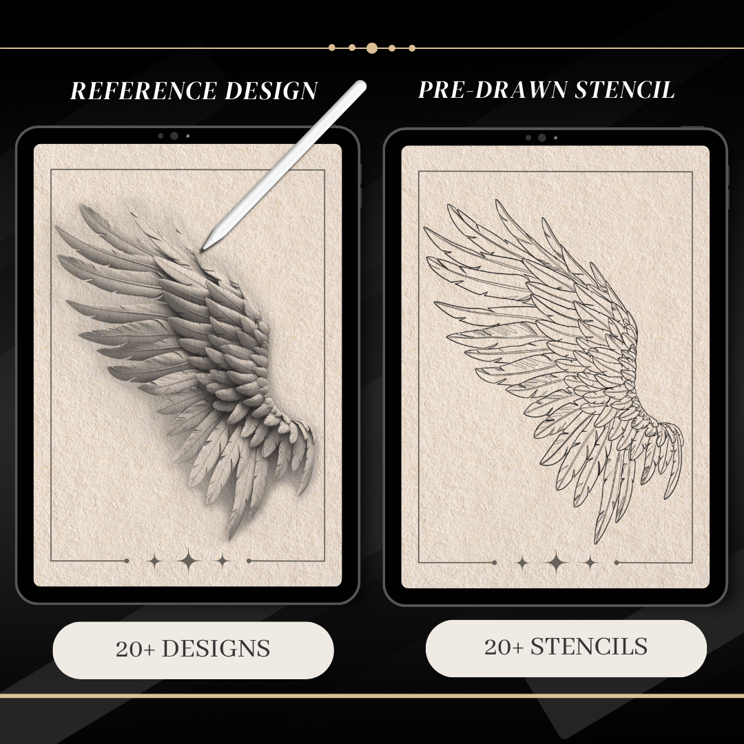 Wings – Realism Tattoo Stencil Pack | 40 Designs for Procreate, Sketchbook & Print