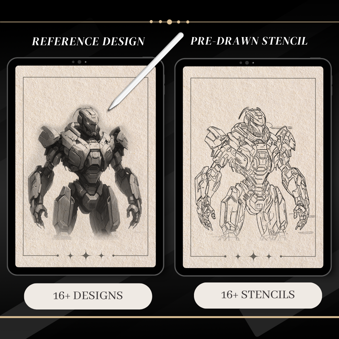 Robots – Realism Tattoo Stencil Pack | 32 Designs for Procreate, Sketchbook & Print