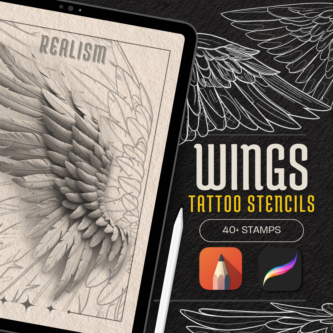 Wings – Realism Tattoo Stencil Pack | 40 Designs for Procreate, Sketchbook & Print
