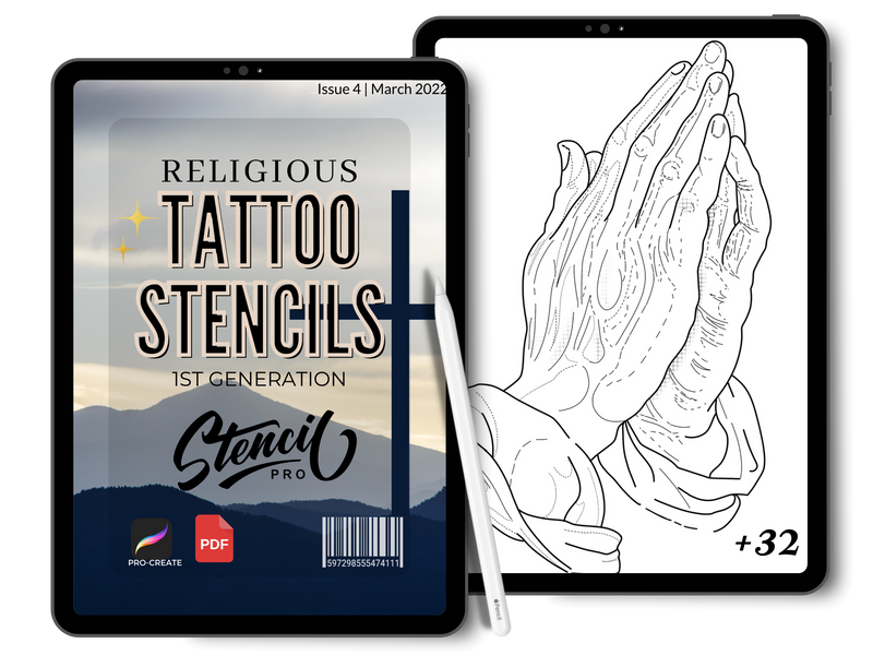 Religioso | 1a generazione | Stencil per tatuaggi | Pro-creazione e download di PDF