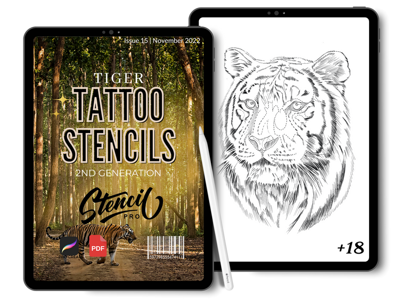 Tigri | 2a generazione | Stencil per tatuaggi | Pro-creazione e download di PDF