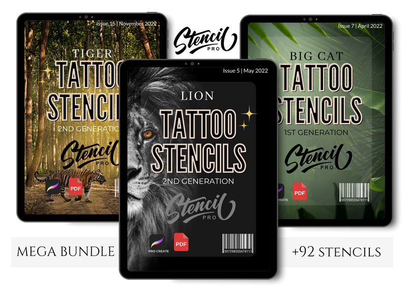 Zestaw BIG Cat - X3 Tiger / lew / lampart Brushes Procreate Tattoo Stencil & Reference Kit (z dołączonymi obrazami referencyjnymi)