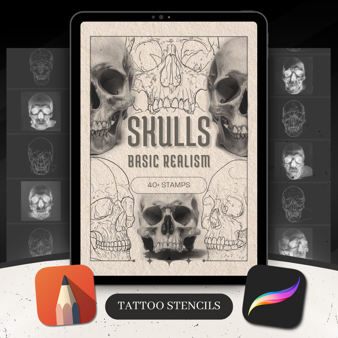 Skulls - Basic Realism Collection | 40 Stencils & Designs