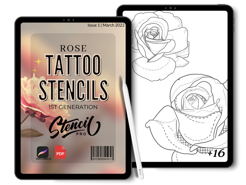 roses | 1ère génération | Pochoirs de tatouage | Pro-créer et télécharger PDF