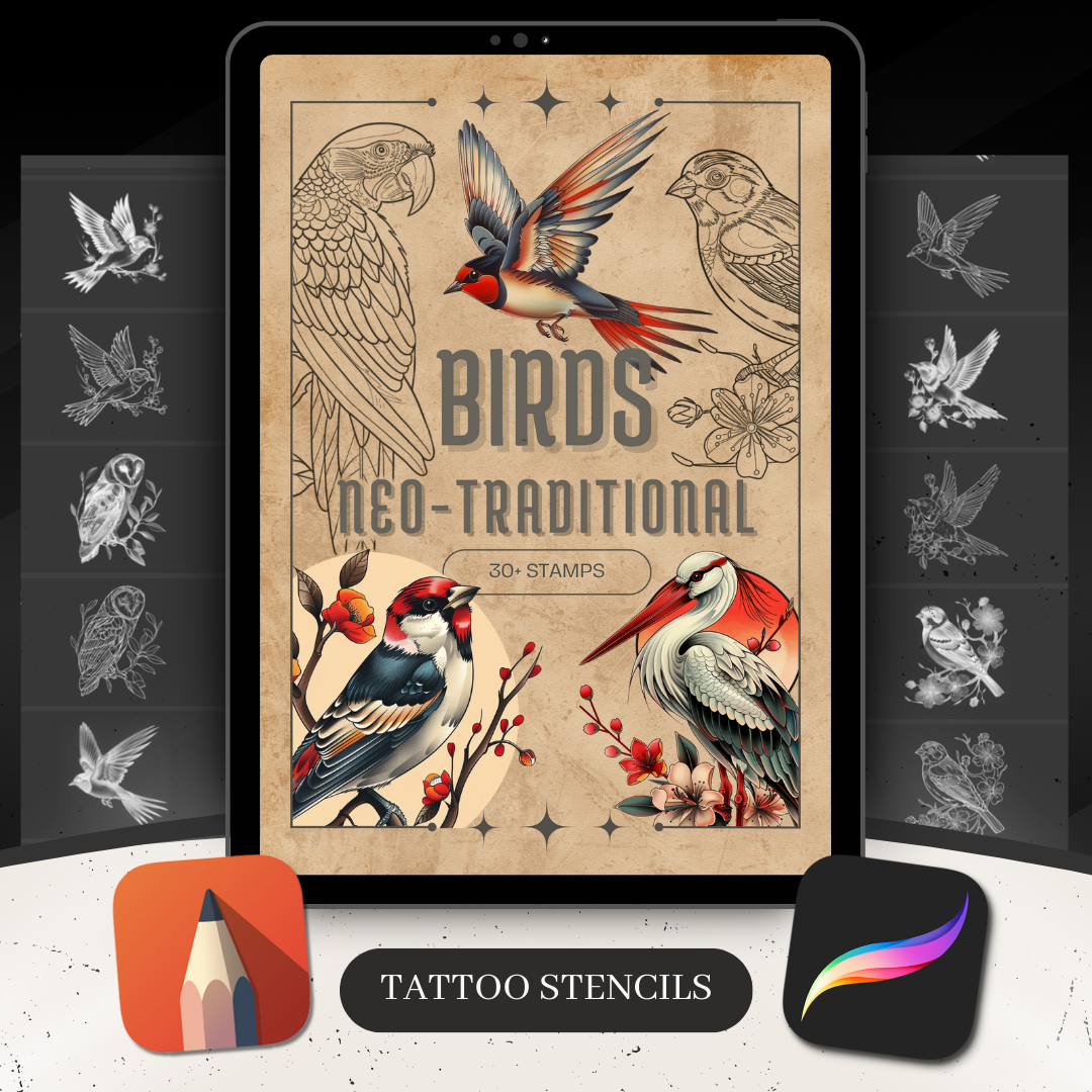 Neo-Traditional Birds | 30 Stencils & Reference Designs