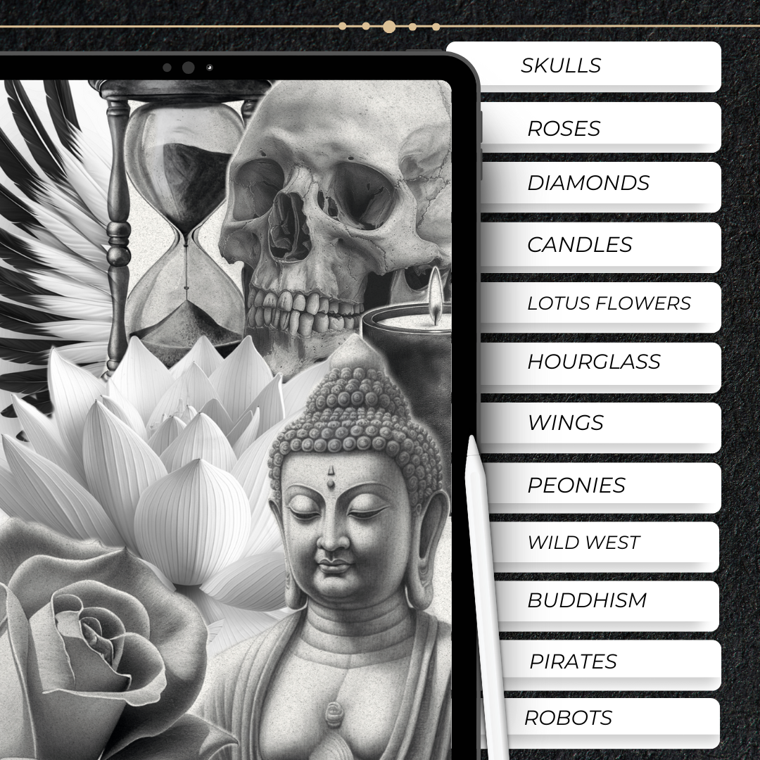 La Collection Complète de Stencils de Tatouage | 804 designs dessinés à la main pour Procreate & impression