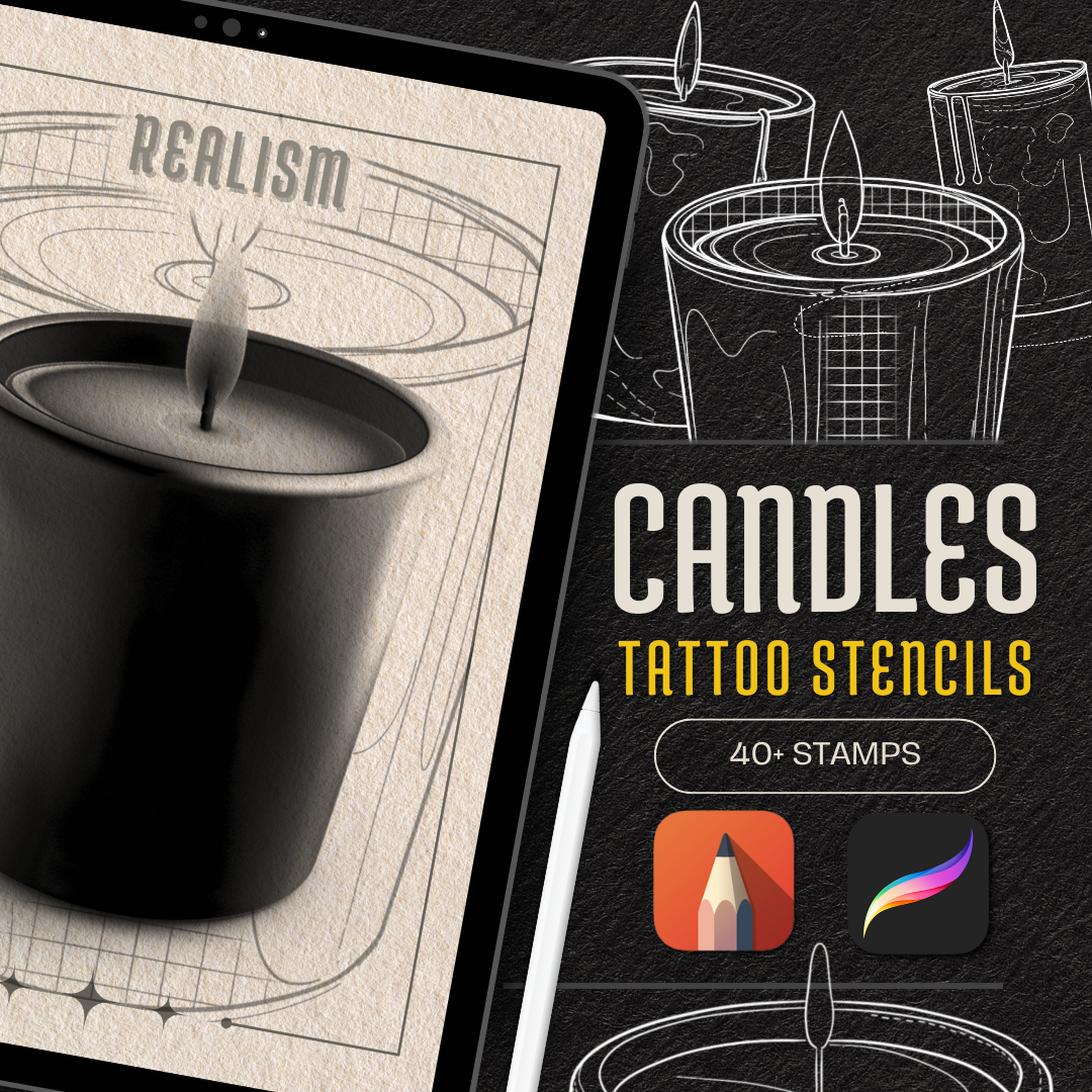Candles – Realism Tattoo Stencil Pack | 40 Designs for Procreate, Sketchbook & Print