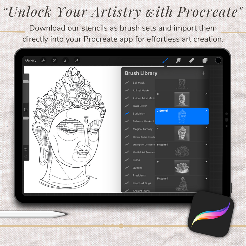 Buddhism | Procreate & PDF Pre-drawn Tattoo Stencils | 2nd Gen