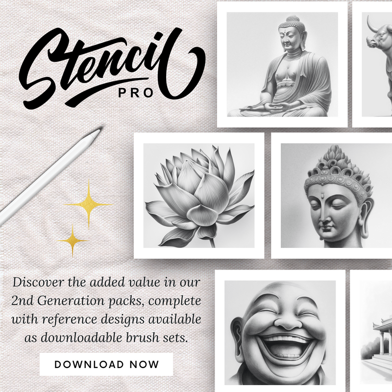 Buddhism Procreate & PDF Predrawn Tattoo Stencils 2nd Gen