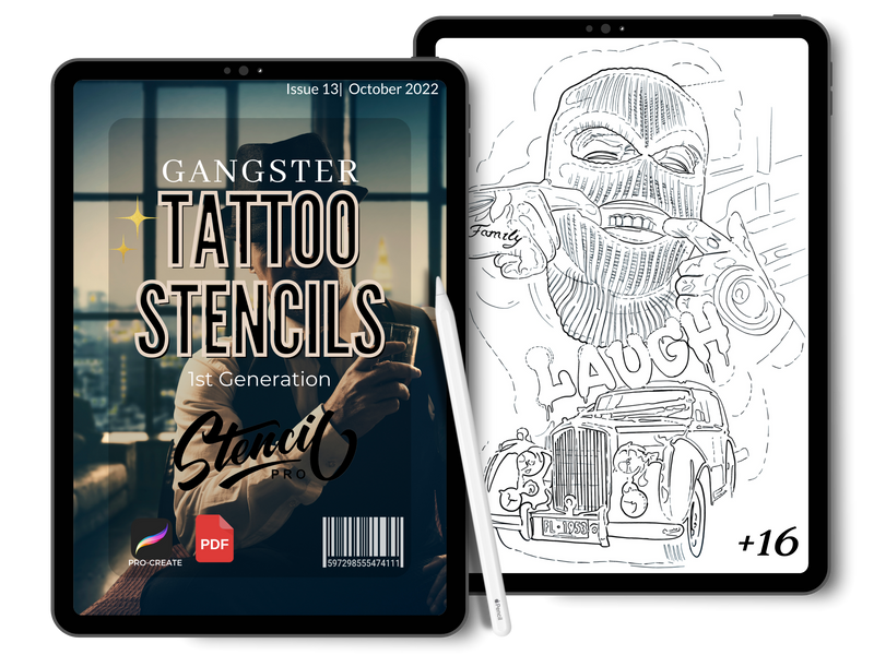 Gangster Procreate & PDF Predrawn Tattoo Stencils 1st Gen Stencil Pro