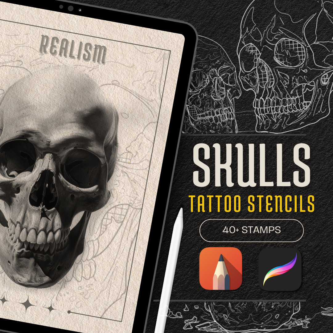 Skulls - Basic Realism Collection | 40 Stencils & Designs