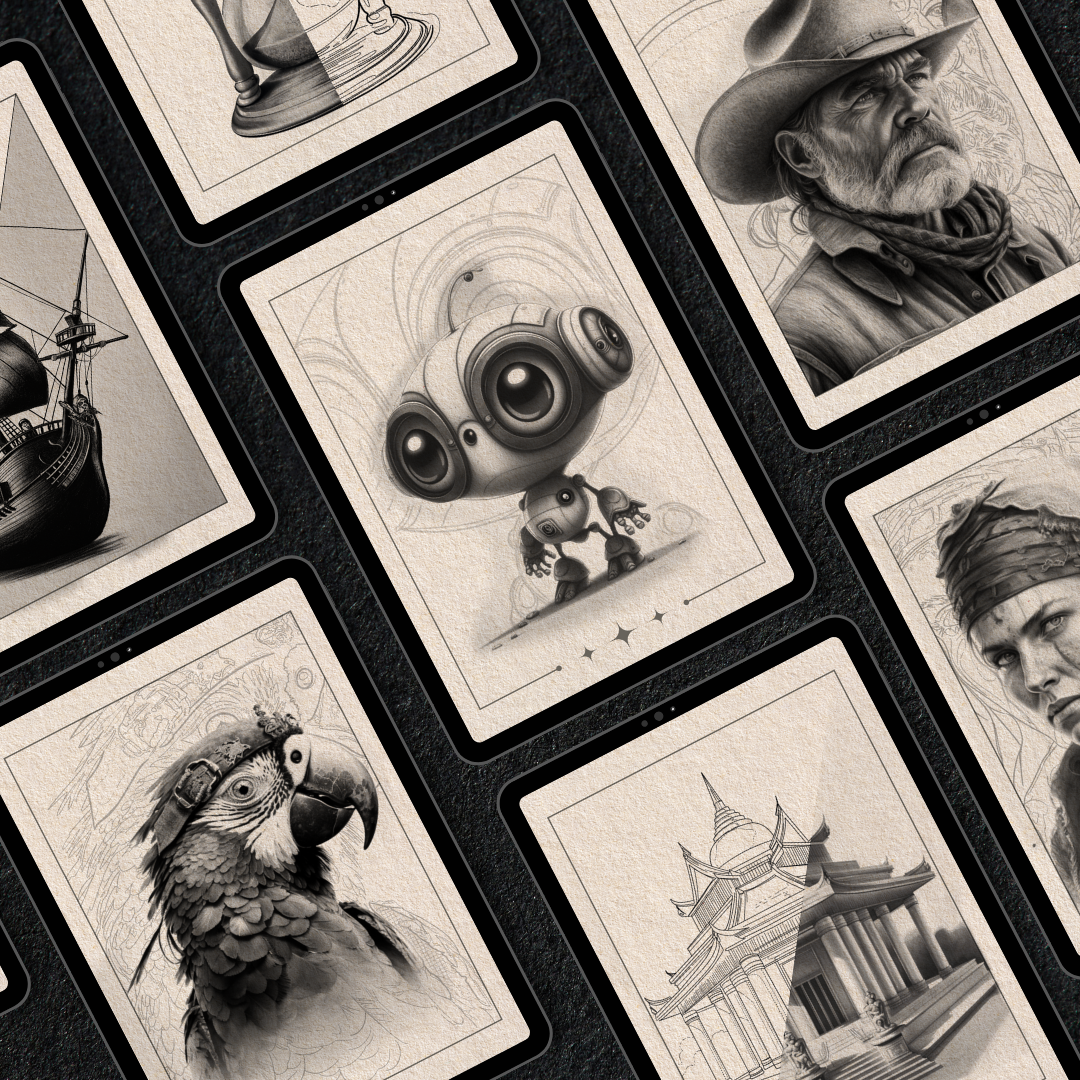 Coleção Completa de Stencils para Tatuagem | 804 designs desenhados à mão para Procreate e impressão