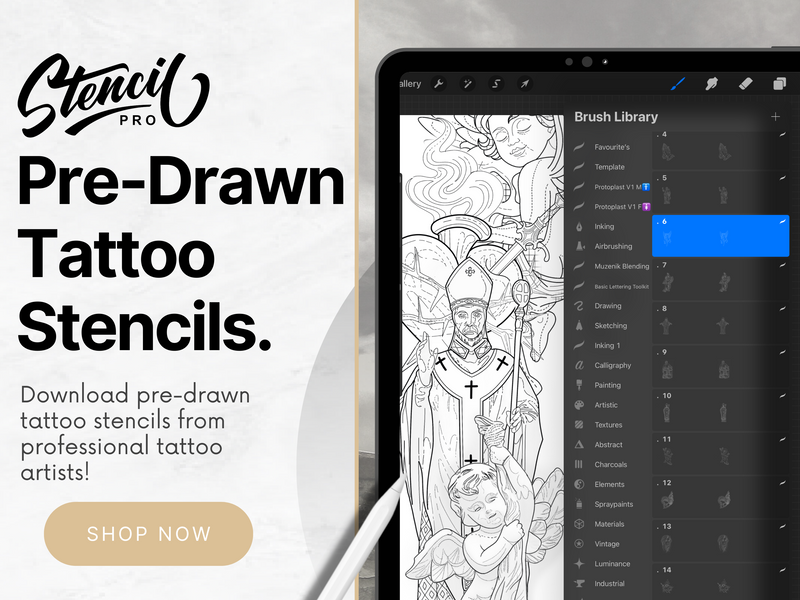 Religious | Procreate & PDF Pre-drawn Tattoo Stencils | 1st Gen