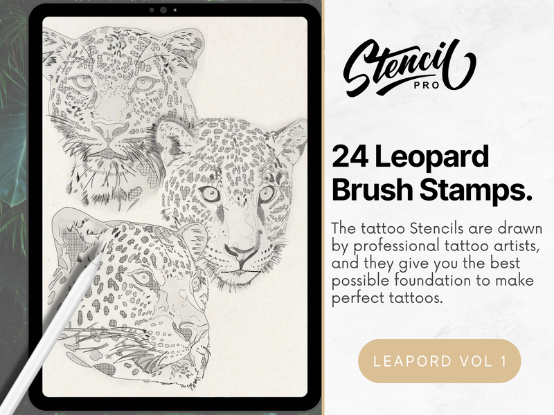 BIG Cat Bundle - X3 Tiger/ lion/ leopard Brushes Procreate Tattoo Stencil & Reference Kit (With Reference Images included)