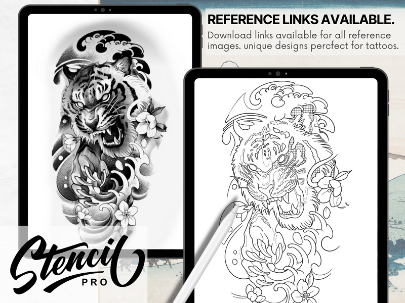 Japanese | Procreate & PDF Pre-drawn Tattoo Stencils | 1st Gen