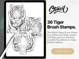 BIG Cat Bundle - X3 Pennelli per tatuaggi di tigre / leone / leopardo Procreate e kit di riferimento (con immagini di riferimento incluse)