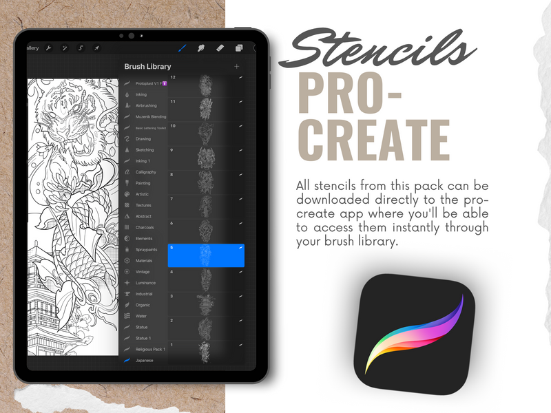 MEGA BUNDLE (1st Gen) - +214  Brushes Procreate Tattoo Stencil & Reference Kit (With downloadable Reference Links Included)